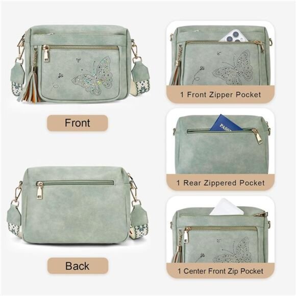 Crossbody Bags Trendy Vegan Leather Mint Green - Picture 6 of 6